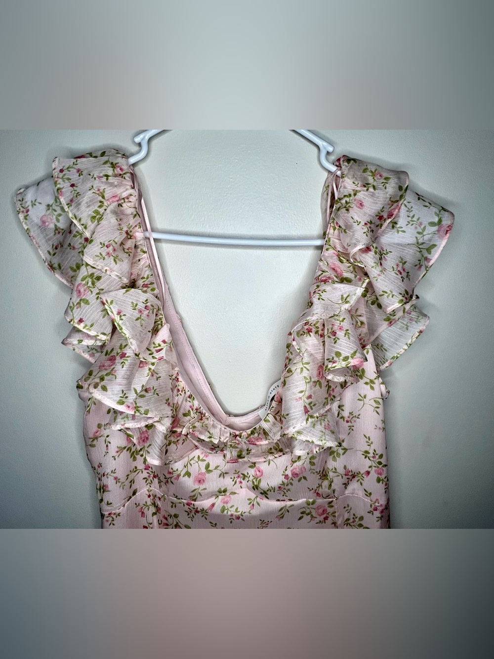 NWT Altar’d State Pink Floral Ruffle Maxi Dress Cottagecore Romantic Size M
